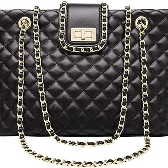 Boutique Handbags - Quilted Double Strap Large Tote Bag Shoulder Bag Hobo Tote Handbag